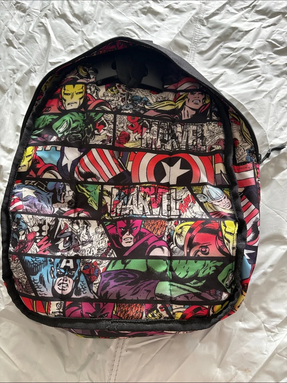 Marvel Black Backpack with Multicolor Comic-Print Front Pocket